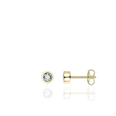 Jewels Inc. - Oorbellen - Oorstekers Solitaire gezet met Zirkonia in Gladomzeting - 5mm∅ - Geelgoud Verguld Zilver 925