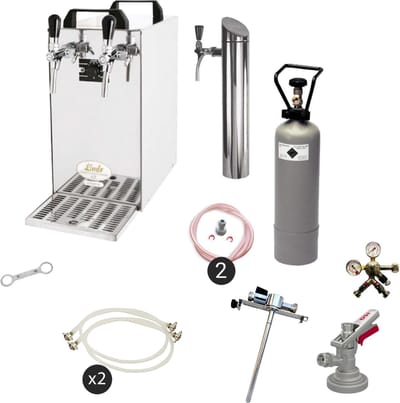 Complete set - Biertap - Kontakt 40 - 2-kraans, 50 liter/u - Beertender - Thuistap - Bierkoeler - met Fustkoppeling Type G, Adapter 5 liters