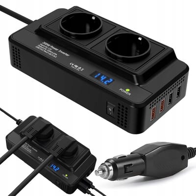 Omvormer - Spanningsomvormer - 200W 12V Naar 220V Auto Omvormer - Met QC3.0 Snelladers & 2 AC Poorten - Veilig & Stil in Gebruik - Voor Camping & Roadtrips