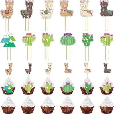 Solidchoice - Cupcaketoppers Alpaca - 48 Stuks Taartdecoratie voor Verjaardag en Feest