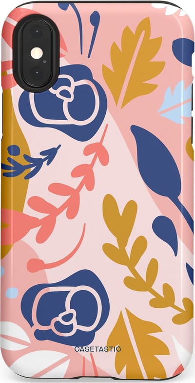 Casetastic Hoesje Geschikt voor Apple iPhone X/Xs - Stijlvolle Beschermende Duo-layer Case - Roze Bladeren