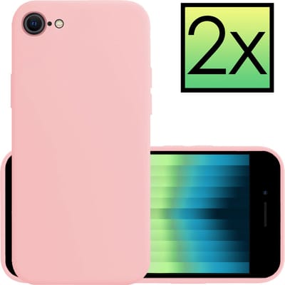 Hoesje - 2 Stuks - Geschikt voor Apple iPhone SE (2022) - Sterk & Shockproof - Case Siliconen - Back Cover - Telefoon Hoes - Lichtroze