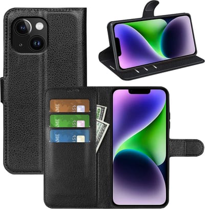 MobyDefend Hoesje - Geschikt voor iPhone 15 - Kunstleren Wallet Book Case (Sluiting Voorkant) - Zwart
