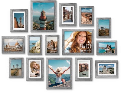 Vittanly Fotokader- Fotolijst - Modern -- Verschillende Maten, Inclusief Set Van 3 Stuks 20x25 cm, Set Van 6 Stuks 13x18 cm, Set Van 6 Stuks 10x15 cm - Grijs
