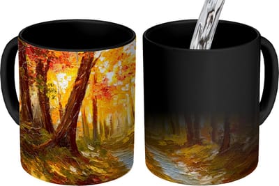 Magische Mok - Foto op Warmte Mokken - Koffiemok - Schilderij - Herfst - Bos - Olieverf - Magic Mok - Beker - 350 ML - Theemok