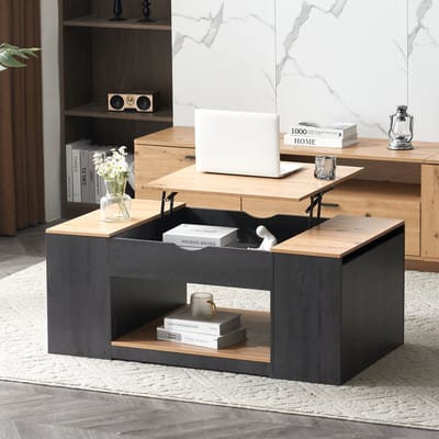 Sweiko Salontafel, Sofa tafel, Woonkamer tafel, Salontafel met heffunctie 109cm, Grijs frame, modieus ontwerp, opbergruimte onder het aanrecht