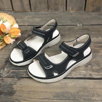 Nieuwe Zomer Damesschoenen, Grote Maat Dikgezoolde Casual Sandalen, Sandalen met Klittenband met één band, Damesschoenen 43 black