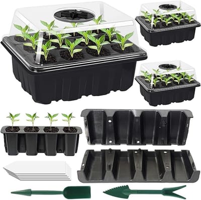 Famanu Kamerbroeikas, kweekbak, 3 stuks, 36 cellen, mini-broeikas, kweekset, zaailing, starter, trays, kunststof kweekschalen met deksel, ventilatie voor zaailingen, planten