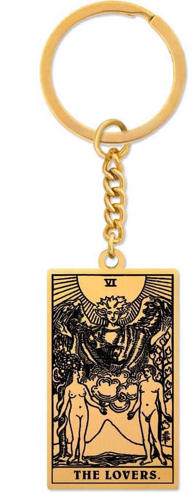 Tarot Sleutelhanger VI: De Geliefden / The Lovers - Goudkleurig Stainless Steel - Grote Arcana uit Rider-Waite Geïnspireerd - Pax Amare