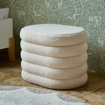 Petite Amélie Poef met Opbergruimte - Beige - Teddy Opbergpoef met Zachte Stof - Creëer een knus Zitplekje - Combineer Gemak, Elegantie & Opslag