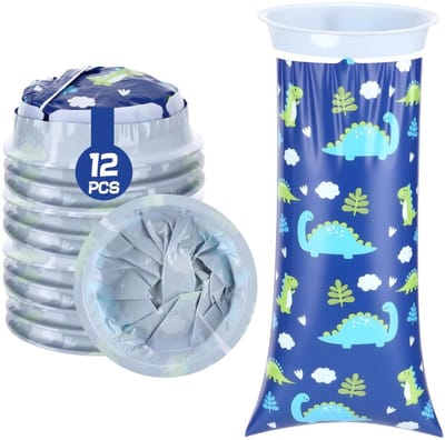 Spuugzakken - 12 stuks - Braakzakjes voor kinderen - 1000 ml - Spuugzakjes Onderweg - Braakzak - Wegwerp braak zak - Met Ring - Lekvrij & Geurloos - Spuugzak - Kotzakjes - Afvalzak - Kotszakjes - Cartoon dinosaurus