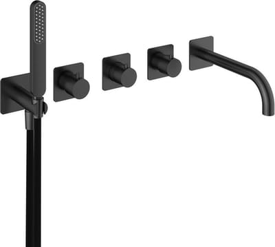 Hotbath Gal GL7072EXT afbouwdeel inbouwthermostaat met staafhanddouche aan houder, 2 stopkranen en uitloop geborsteld gunmetal PVD