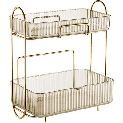 Organisateur de Comptoir de Salle de Bain à 2 Niveaux avec Boîte Amovible Étagère de Rangement pour Maquillage de Grande Capacité pour ambre