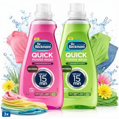 Voordeelverpakking Dr. Beckmann Quick Power Wash – Universal Anti-Grauw + Colour Protect – 6 × 800 ml – Snelle & Krachtige Reiniging voor Alle Was