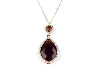 model Markies collier in zilver roze verguld gezet bordeaux steen en cubic zirconia