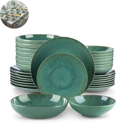 Luxe Serviesset – 48 delig – 12 persoons – Porselein - Bordenset – Dinner platen – Dessertborden - Kommen - Soepkom - Groen