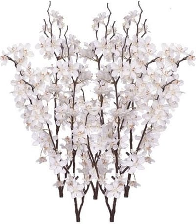 Witte appelbloesem - 5x - kunstbloem/tak - 57 bloemetjes - 84 cm - nepbloemen - kunstbloemen