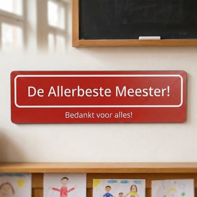 Straatnaambord | Bedankt Meester | De Meesterstraat | Bedankt | Cadeau | Dibond| Rood | Fotofabriek