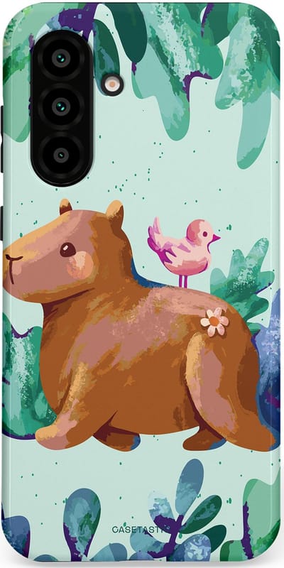 Casetastic Hoesje Geschikt voor Samsung A56 / A36 - Stijlvolle Beschermende Duo-layer Case - Capibara Vogeltjes Vriend