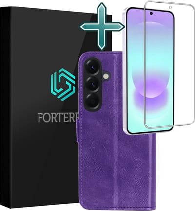 Hoesje Met Screenprotector - Geschikt voor Samsung Galaxy A37 - Luxe Pasjeshouder - Flipcase - Bookcase Portemonee - Flip Case - Kunstleer Book Case - Book Cover - Walletcase - Portemonneehoes - Paars