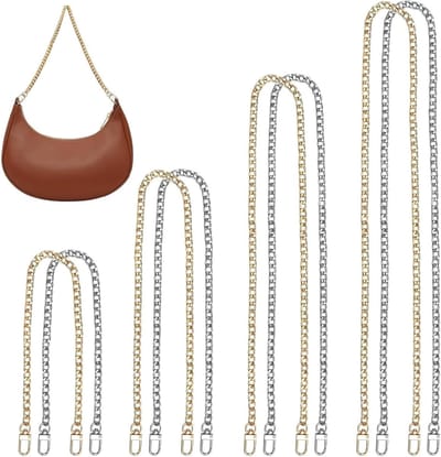Stijlvolle handtas met metalen ketting, schouderriem en vervangende onderdelen in goud en zilver, 120/80/60/40cm