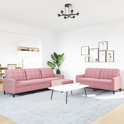 vidaXL - 3-delige - Loungeset - met - kussens - fluweel - roze