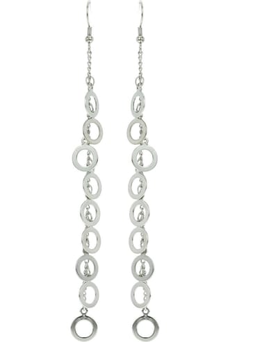 Behave - Dames oorbellen - Lange hangers zilverkleur rondjes retro 13 cm