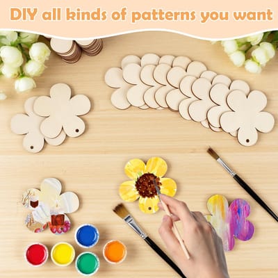 Bloemen, 7,5 cm, 3 mm dik, blanco houten hanger, bloem om te knutselen, beschilderen en versieren, lentedecoratie, bruiloftsdecoratie, cadeauhangers
