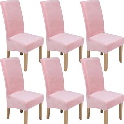Fluwelen stoelhoezen set van 6 voor eetkamer - Zachte, stretch en wasbare stoelbeschermers in roze