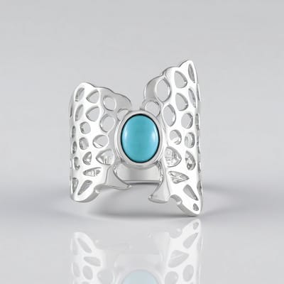 Cavill - Zilveren Ring met Sleeping Beauty Turkoois 1,032 ct - 925 Sterling Zilver - Filigraan Design - Ovaal Cabochon - Damesring Elegant Blauw