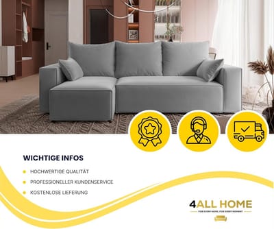 Hoekbank met slaapfunctie en opbergruimte – Luxe 3-zits Slaapbank met Bedlade – Uitschuifbare L-vorm Sofa 246x145 cm – Comfortabele moderne hoekbank in lichtgrijs – Ruimtebesparende logeerbank – Novihome