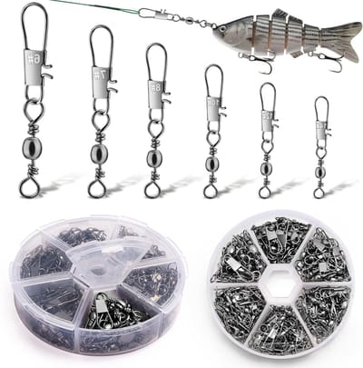 100/200 Stuks Vissen Accessoires, Rvs Swirl Carabiners voor Snoek, Forel en Zeevisserij met Snelle Haak en Lijnwissel
