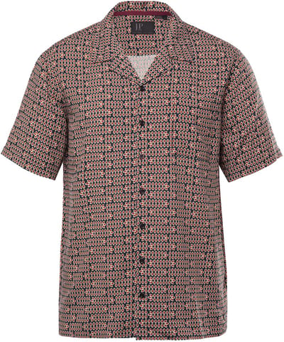 JP 1880 - Heren - Viscose overhemd korte mouw Cubaanse kraag all-over print - Roest bruin - Maat 7XL