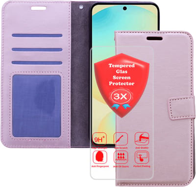 Bookcase Geschikt voor: Samsung Galaxy S25 Rosegoud - Portemonnee hoesje met 3x Glas Screen protector - Book Cover
