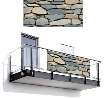 Balkonscherm 200x90 cm - Balkonposter Stenen - Rustiek - Grijs - Balkon scherm decoratie - Balkonschermen - Balkondoek zonnescherm