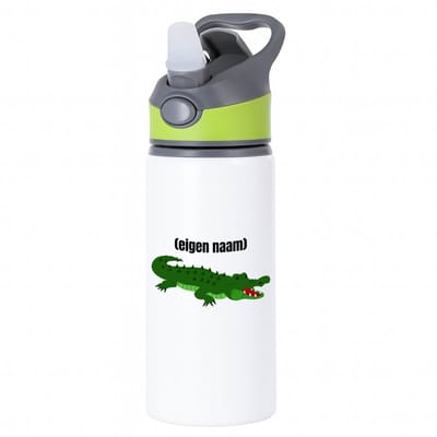 Hacebo® - krokodil met eigen naam waterfles met rietje groen - Krokodil - krokodillen liefhebbers - iemand die houdt van krokodillen - verjaardag - cadeau - kado - water fles - 650ML