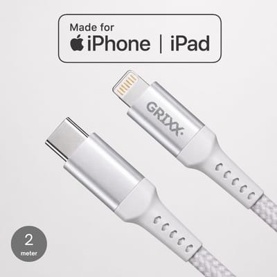 Lightning naar USB-C kabel - Grixx - MFi - 27W - 2 meter - Wit
