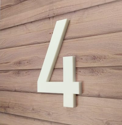 Huisnummer wit nr. 4 - cijfer 20cm hoog - 8mm dik - kleur wit mat - DIN