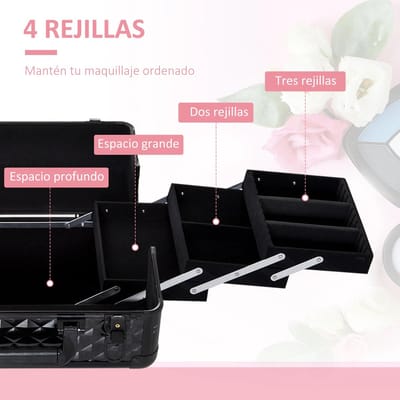 Roossentials make-up koffer - Make-up case - Professionele cosmetica organizer - Cosmetica Koffer - Beautycase - Visagiekoffer - 4 laags - Zwart