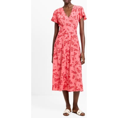 French Connection Raquel S/s V Nk Dress Rasp Pink/red Maat: 6 | Midi Jurken Outlet | Dames | Roze