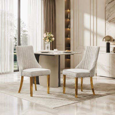 Eetkamerstoelen - Set Van 2 - Gestoffeerde eetkamerstoel - Eettafelstoel - Eetkamerstoelen - Stof - Met rugleuning - Antislip - Metaal stoelpoten - Modern Design - Beige