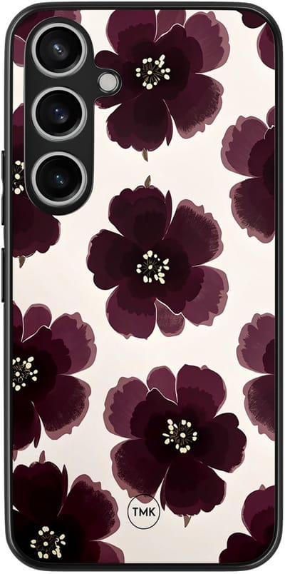 Hoesje geschikt voor Samsung Galaxy A55 - Burgundy flowers - Blauw - TPU case - Bloemen - Hardcase zwart telefoonhoesje