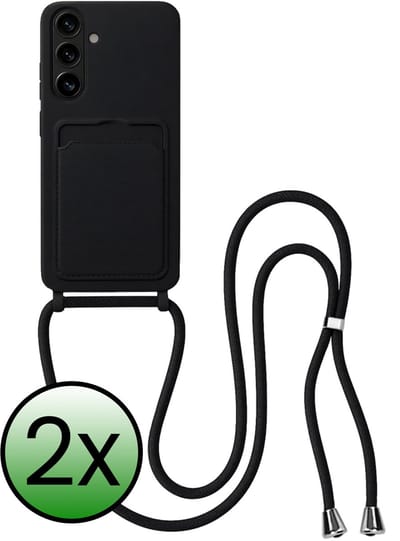 Hoes Geschikt voor Samsung A37 Hoesje Met Koord - Telefoonhoesje Geschikt voor Samsung Galaxy A37 Backcover Met Afneembaar Koord - Zwart - 2 Stuks