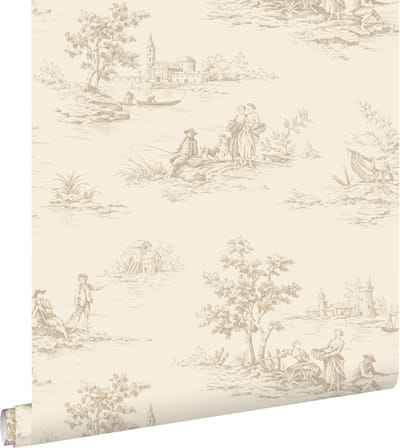 ESTAhome behang toile de jouy print lichtbeige - 53 cm x 10.05 m - 139811