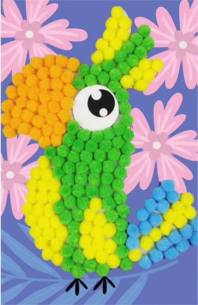 Knutselset Kind 3+ - Papegaai Bloemen - Pompoms Vorm Plakken - Hobby - 15x21cm