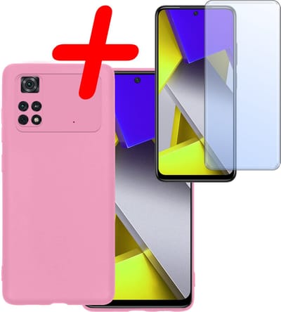 Hoesje Met Screenprotector - Geschikt voor Xiaomi Poco X4 Pro 5G - Sterk & Shockproof - Back Cover - Siliconen Case - Telefoon Hoes - Lichtroze
