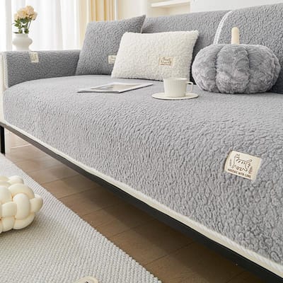 Lamsvel Sofa Kussen Winter Verdikt Bankkussen Antislip Sofa Hoes Effen Kleur Vier Seizoenen Geborduurd Label Sofa Mat 70x70cm 1pcs