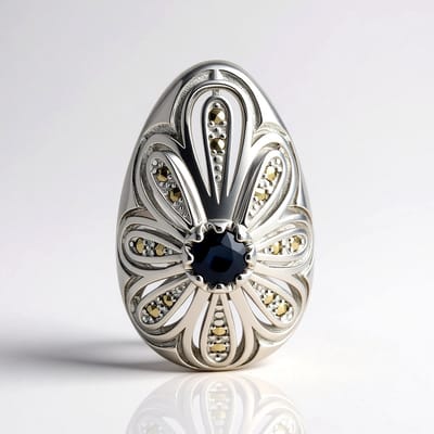 Cavill - Zilveren hanger met blauwe saffier 0,46 ct en Oostenrijkse marcasieten - 925 Sterling Zilver - Elegant vintage bloem motief - 27x17 mm