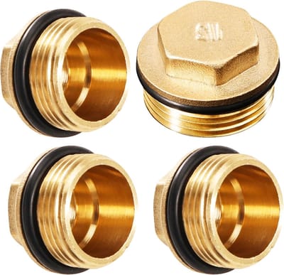 Set van 4 Messing Stoppen 1/2 Inch - Eindkap voor Waterleidingen, Verwarming en Drinkwaterinstallatie met Rubber Ring