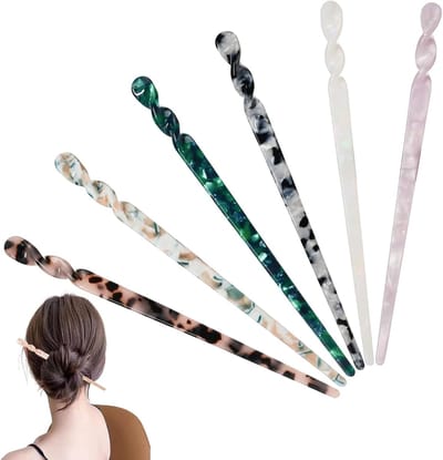 Set van 6 Acetaat Haarstokken en Retro Haarspelden voor Lang Haar, Vintage Chinese Haaraccessoires voor Vrouwen en Meisjes